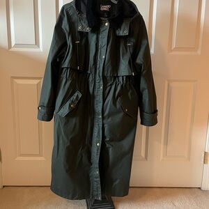 Lands' End Olive Green Long Hooded Raincoat